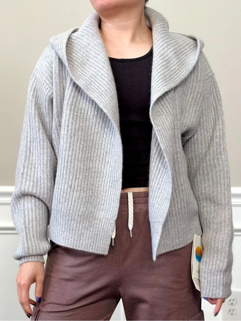 NakedCashmere 100% Cashmere Montauk Fisherman Hooded Cardigan Gray XS $475
